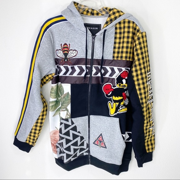 Reason Clothing Mash Up Hoodie Zip Jacket L Bees - Picture 2 of 8